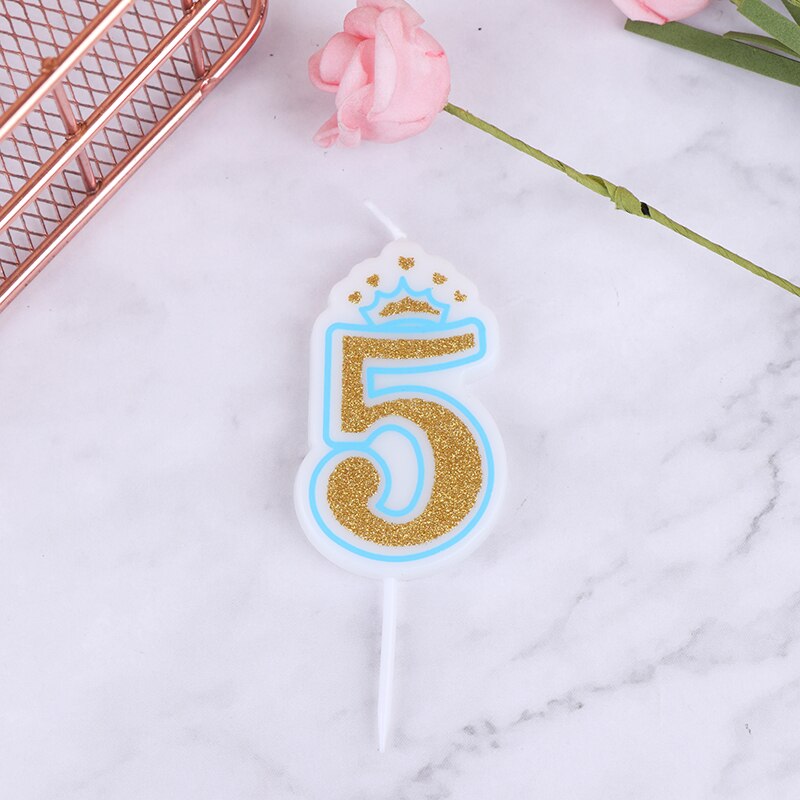 1PC Blue Pink Cake Number Candle Birthday Party 0 1 2 3 4 5 6 7 8 9 Anniversary Cake Numbers Age Candle Party Decoration: 6