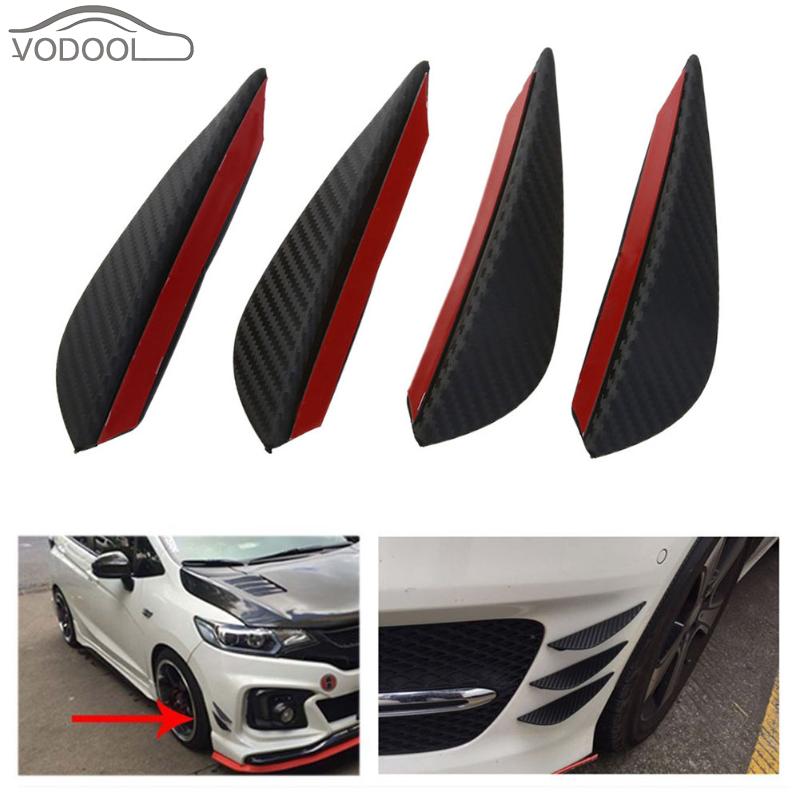 4 Stks/set Black Carbon Fiber Fit Voorbumper Lip Splitter Fin Lucht Mes Auto Body Kit Auto Spoiler Canards Valentie chin Accessoire