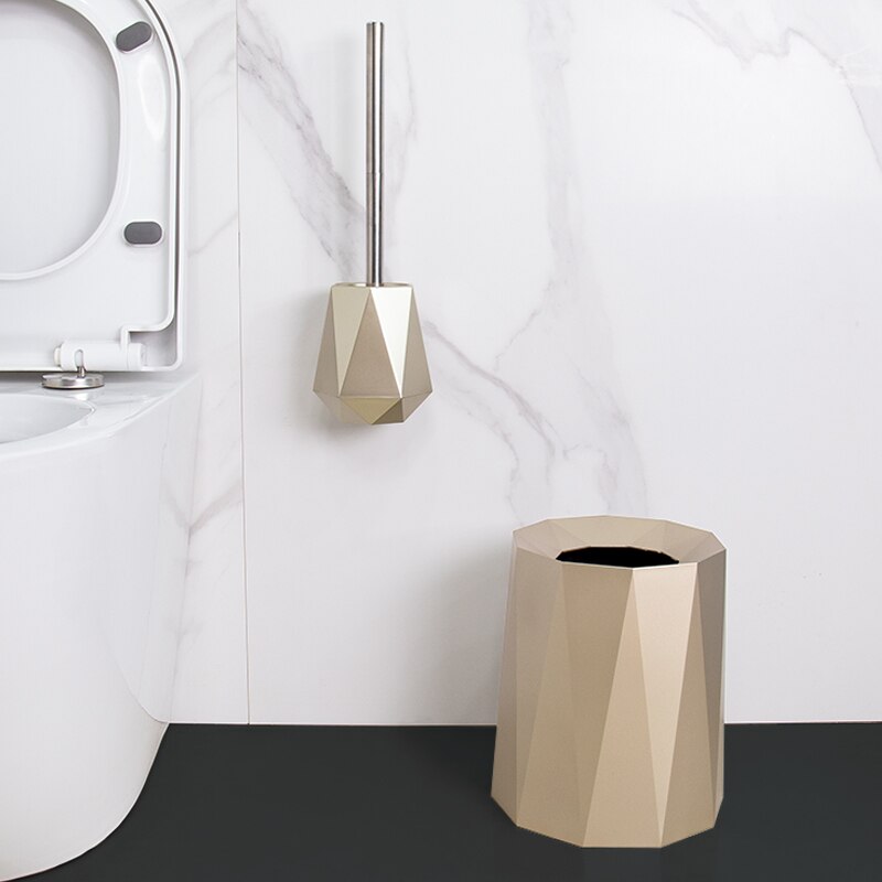 Poubelle de salle de bains en plastique doré, poubelle de luxe nordique murale ou sur pied, brosse de toilette en Silicone