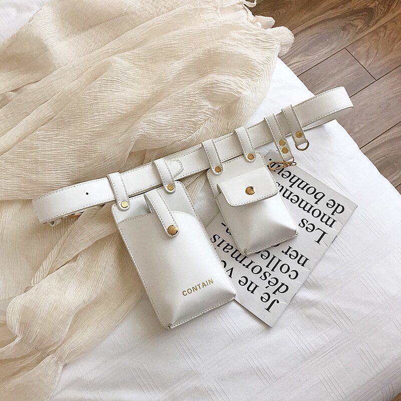 Bolsa de cintura feminina moda couro cinto saco crossbody sacos de peito menina fanny pacote pequeno telefone pacote alça de ombro packs: Bege