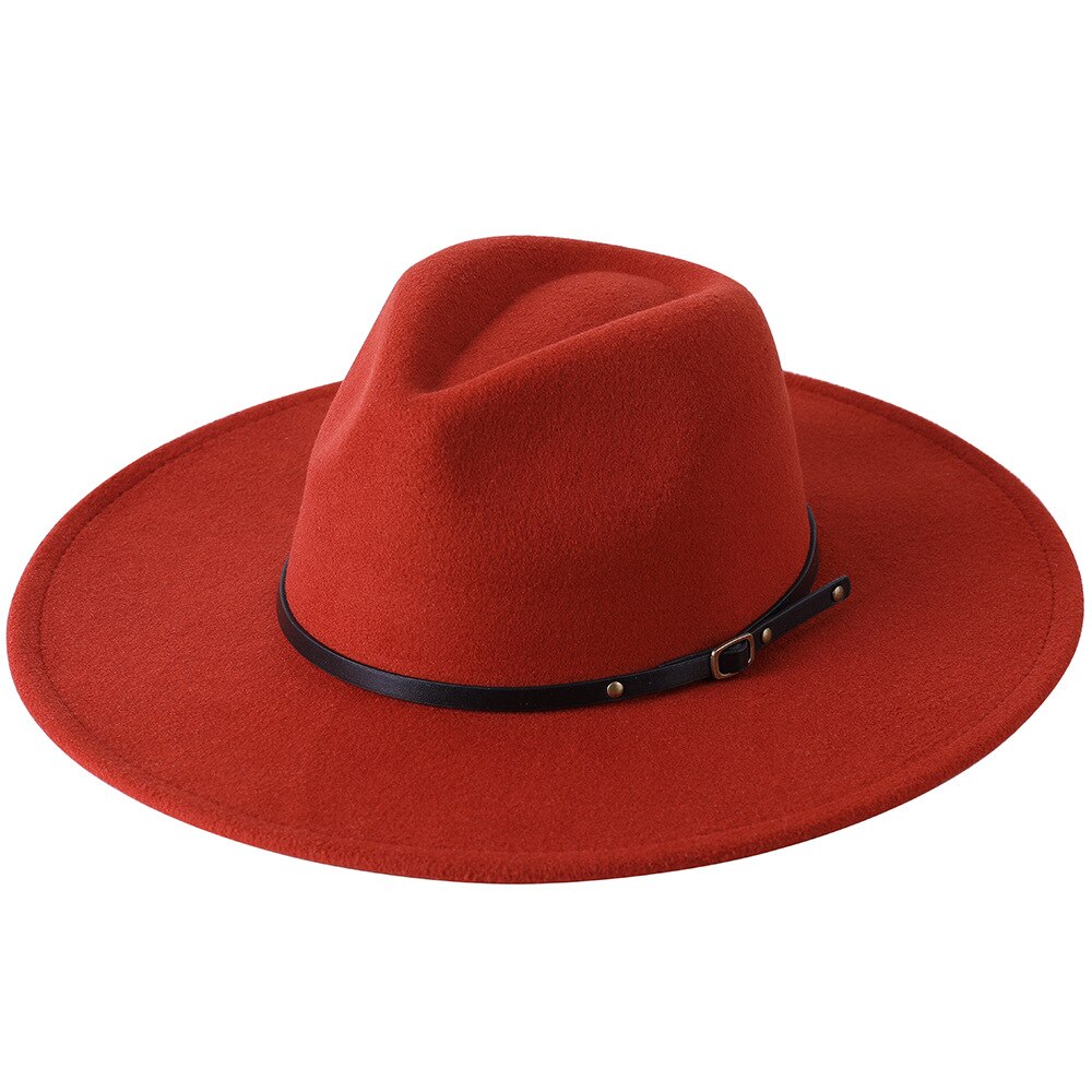 Chapeau Fedora en laine à large bord pour homme et femme, couleur unie, , Jazz, feutré, Panama, jaune: caramel colour