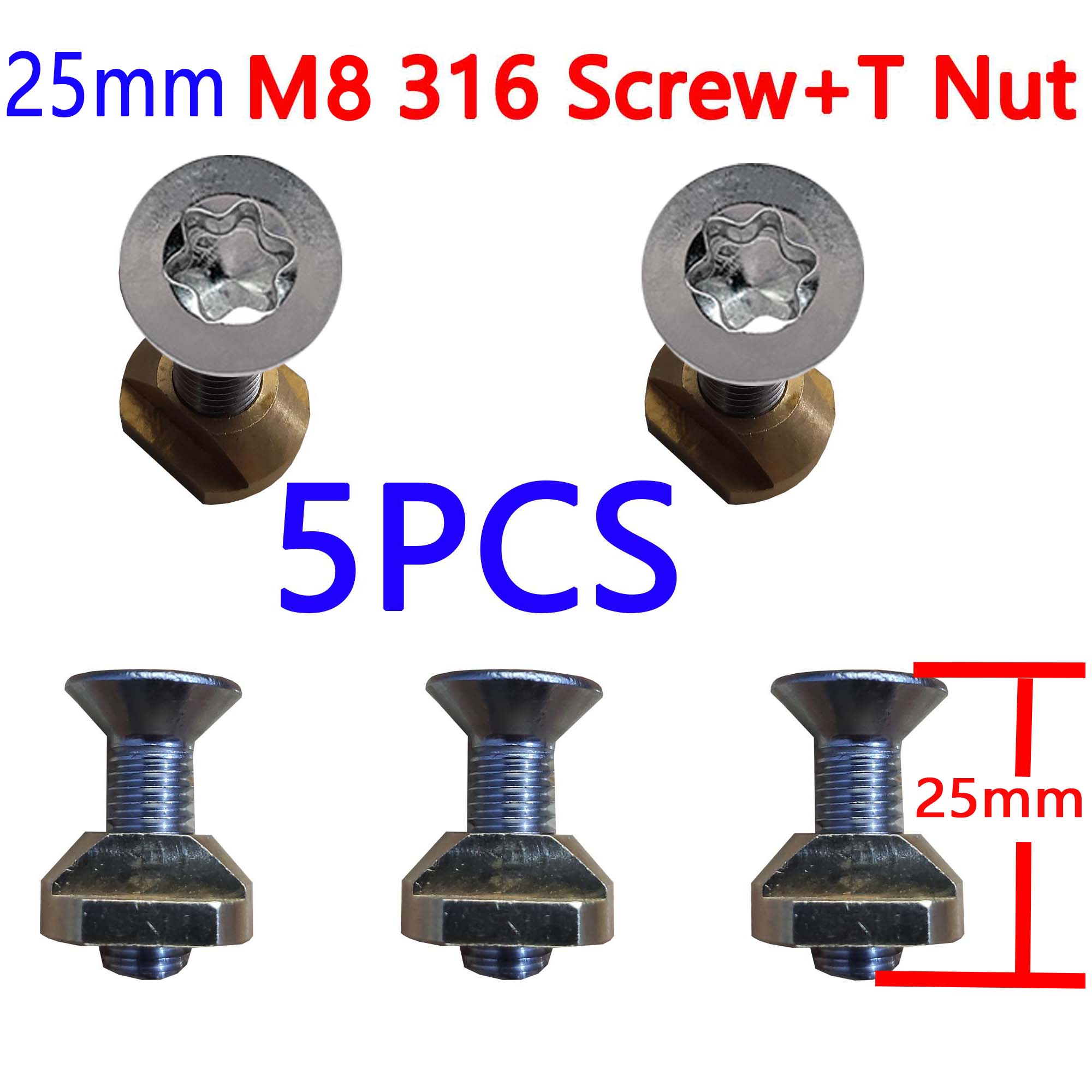 Tornillos Hydrofoil M8 (25mm y 30mm) Montaje t-nuts 316 Hydrofoil pistas Accesorios: M8-5-25