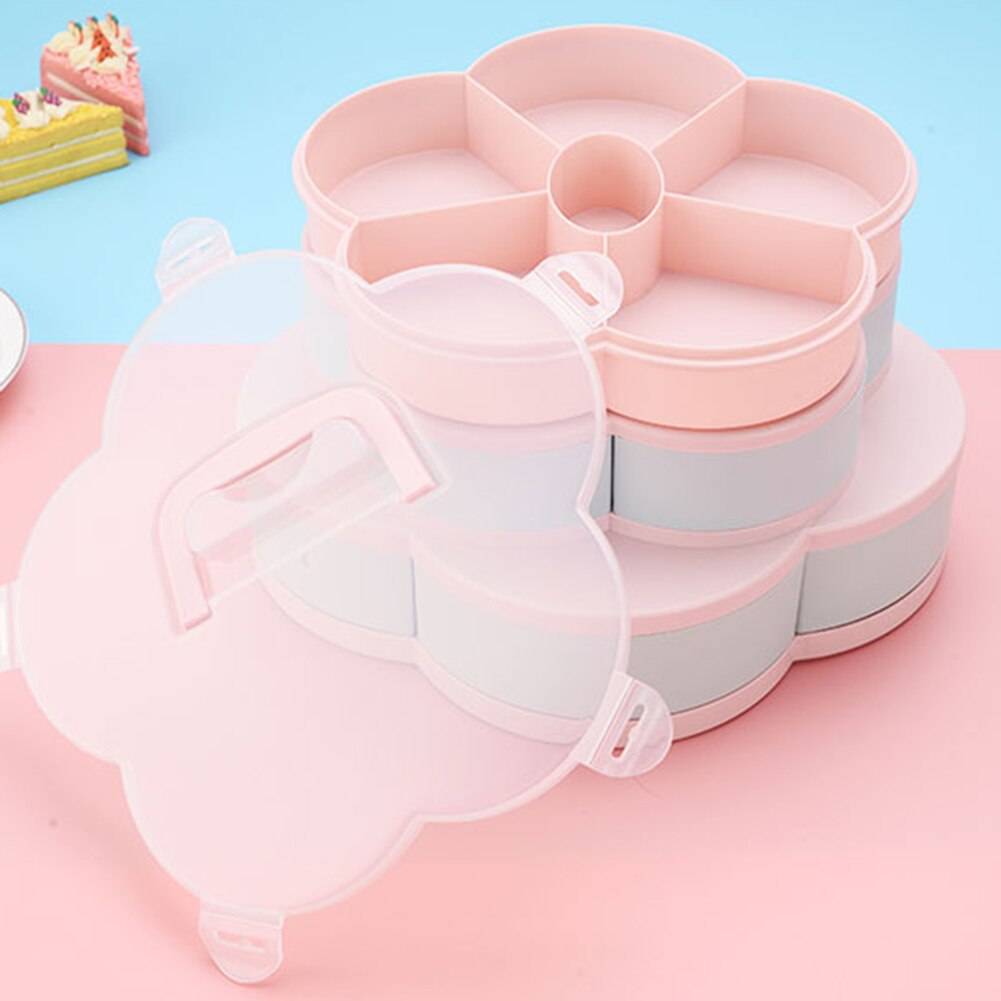 Bandeja giratoria para dulces con forma de pétalo de tres pisos, caja de almacenamiento de alimentos, platos de dulces de boda, organizador de compartimentos para frutas secas