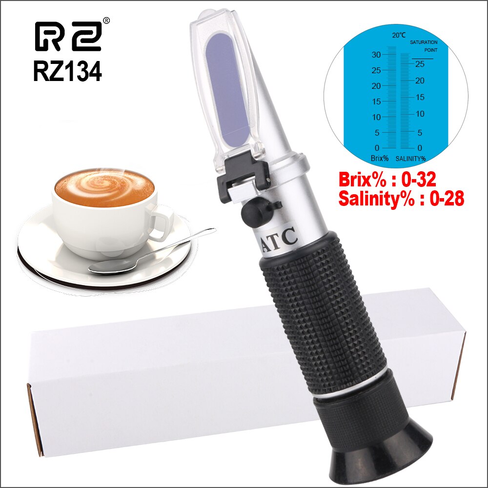 RZ Refractometer Sugar Meter Salinity Nacl Tester Portable Saccharimeter Brix 0-32% Salinity 0-28% Handheld Hydrometer: RZ134-whitebox