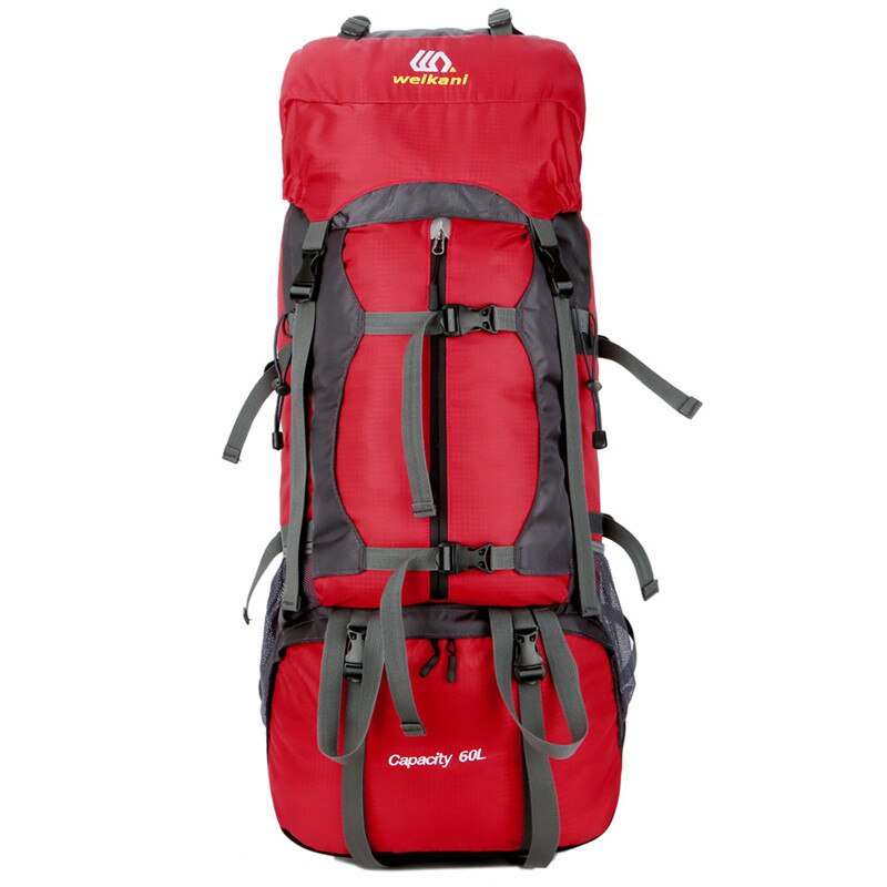 Unisex 60L men Waterproof backpack travel pack sports bag pack Outdoor Camping Mountaineering Hiking Climbing backpack for male: Red