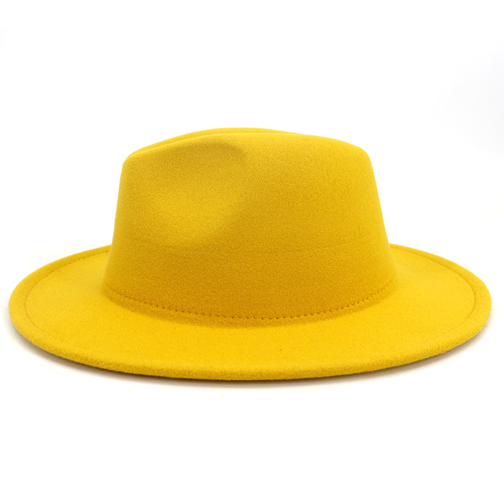 Unisex Buitenste Geel Innerlijke Rood Patchwork Vilt Jazz Hoed Cap Mannen Vrouwen Platte Rand Wol Blend Fedora Hoeden Panama Trilby vintage Hoed