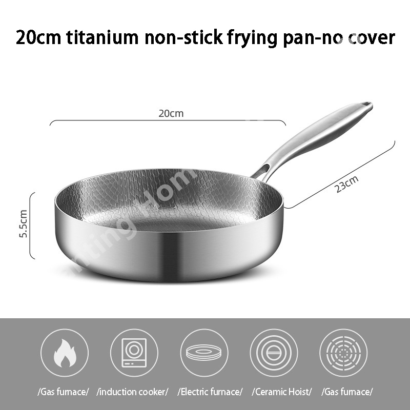 Sartén de acero inoxidable de titanio, Wok antiadherente, olla sin recubrimiento, sartén para carne de huevo, Cocina de Inducción para el hogar, estufa de Gas, utensilios de cocina: Blanco