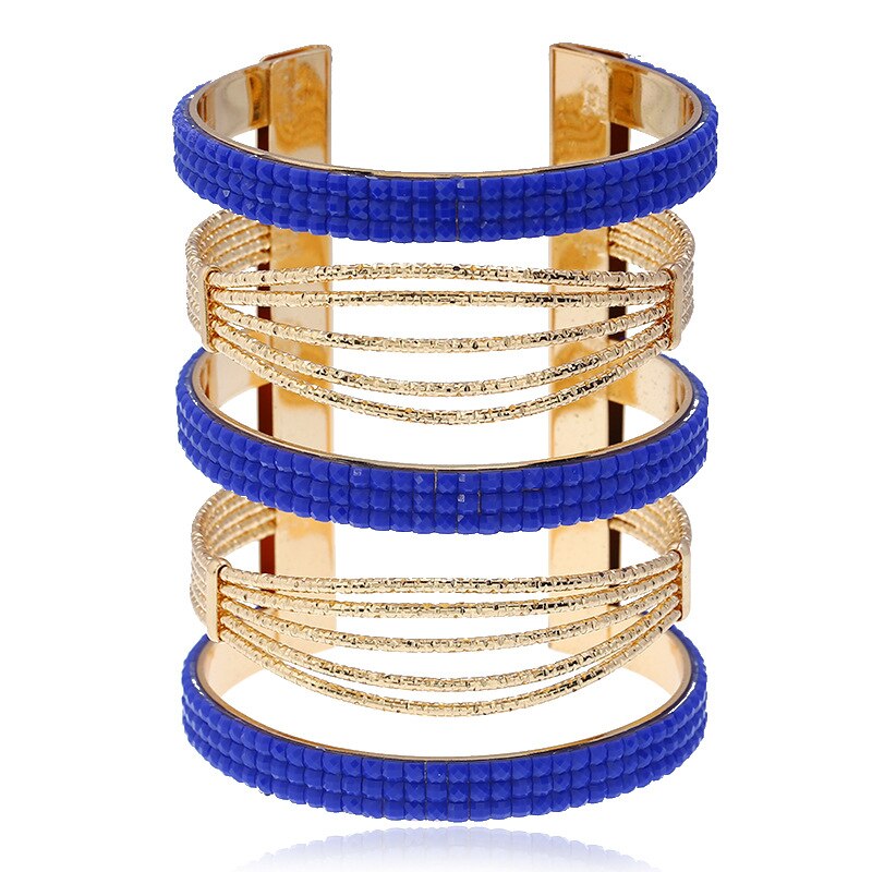 LZHLQ Africana Punk estilo raya brazalete mujeres Metal plateado ancho brazalete Maxi joyería pulsera: Blue chang