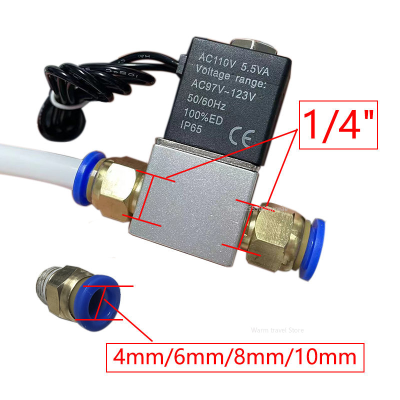 Normally Closed 1/4" Solenoid Valve DC 12V 24V Pneumatic Position Coil Alloy Internal Electric AC 110V 220V for Air Water Oil