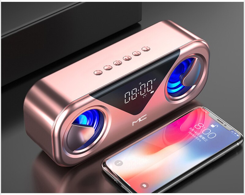 MC-H9 Bluetooth 5.0 Speaker Dual Speakers Speaker With Time/Temperature Display 3000mAh Intelligent Lithium Battery: Rose Gold