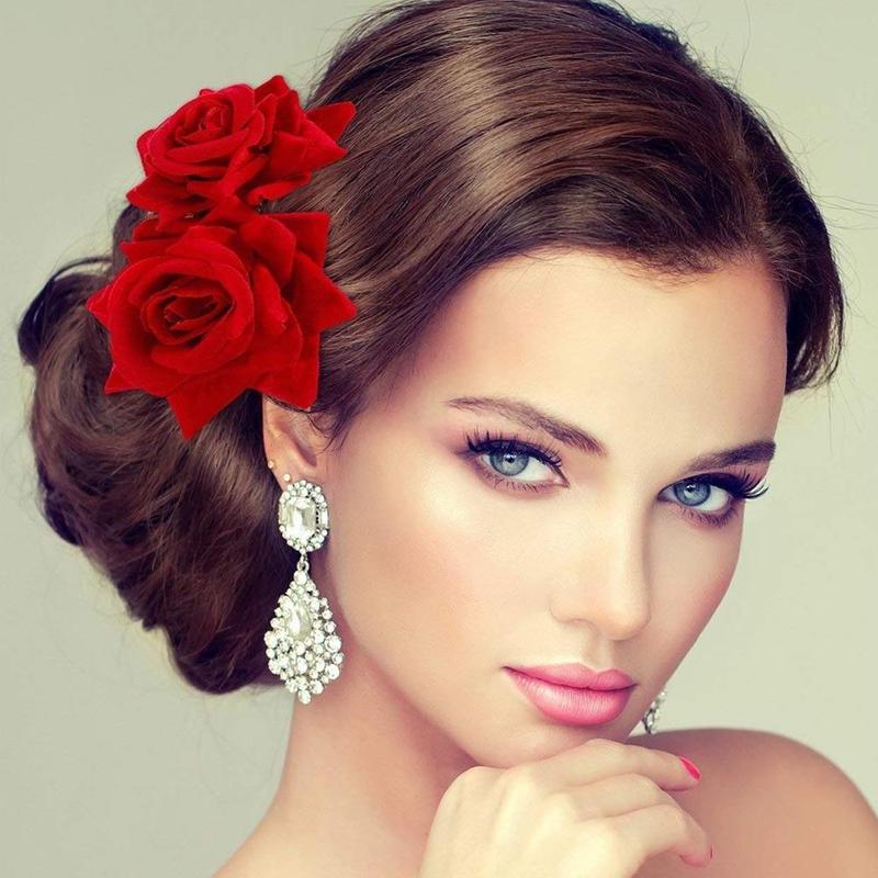 1 peine de pelo Artificial romántico de doble seda flor de Rosa para mujer, pinza de pelo blanca púrpura, tocado para baile de boda