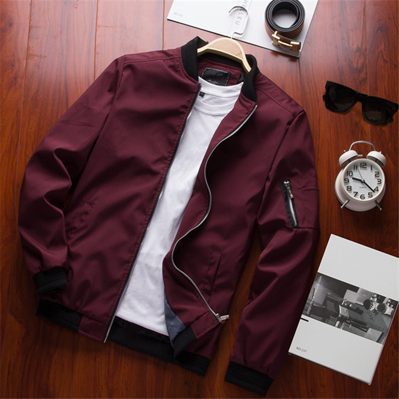 Homens jaqueta bomber fina manga longa jaquetas de beisebol dos homens blusão com zíper jaqueta masculina outwear roupas de marca: 5XL / Vermelho
