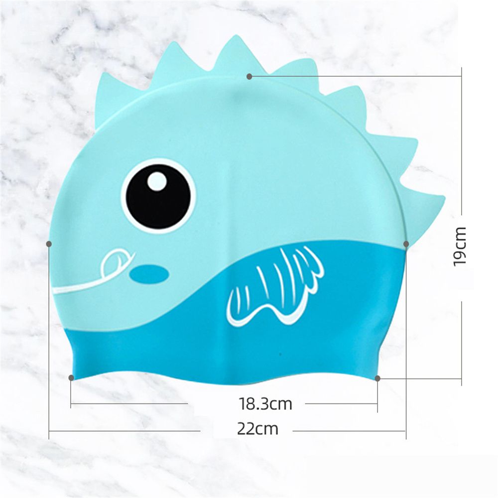 Childrens Waterproof Junior Cartoon Cap Shark Fish Character Swimming Cap Kids Swim Hat Silicone Swim Hat: blue