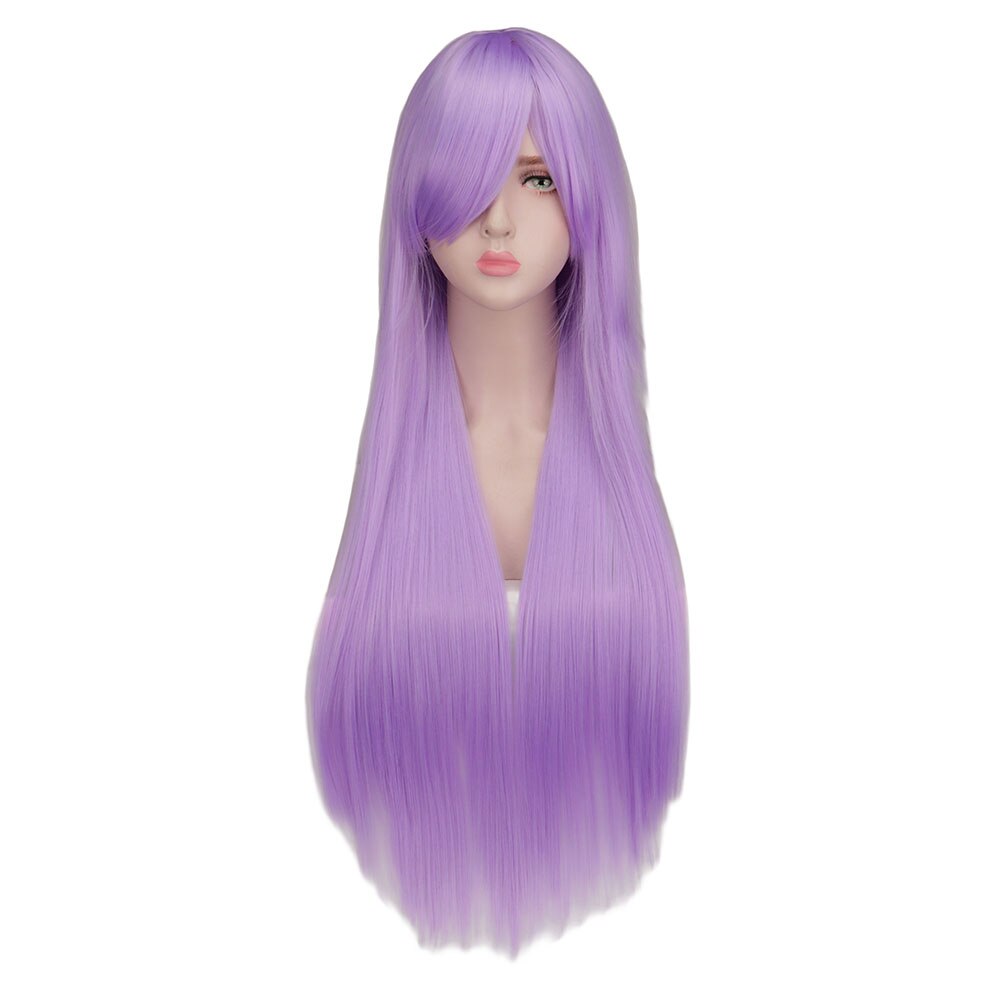 QQXCAIW Long Straight Cosplay Wig Women Costume Party Black Red Ombre Heat Resistant Synthetic Hair Wigs: light purple