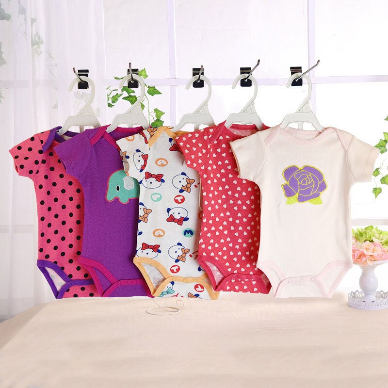 [ 5 stuks/lot willekeurige stijl] baby bodysuit katoen korte mouwen baby jumpsuit zomer baby jongens bodysuits cartoon baby meisjes kleding