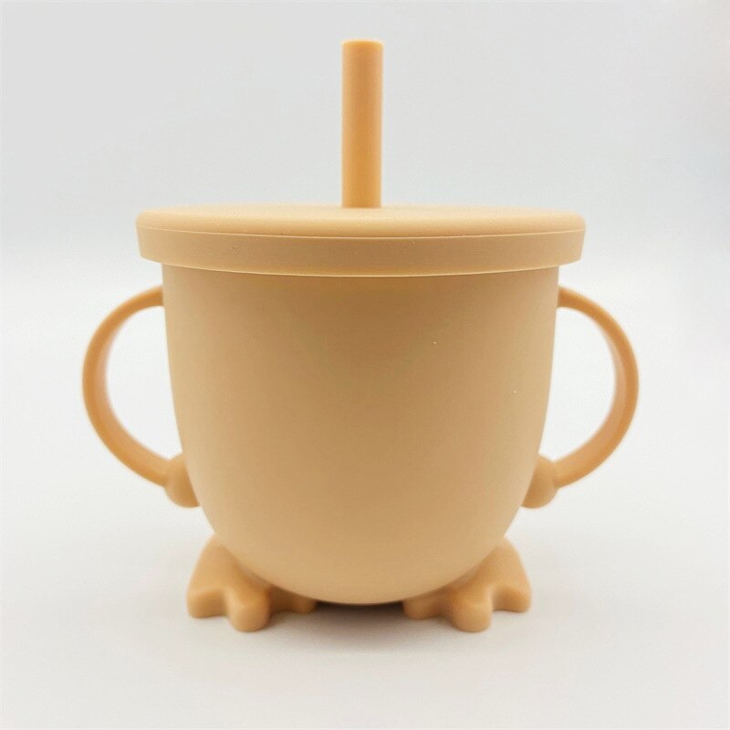 Soft Silicone Baby Cup With Straw Anti-fall Baby Drinking Cups Solid Color For Kids Children Mugs: peach pink