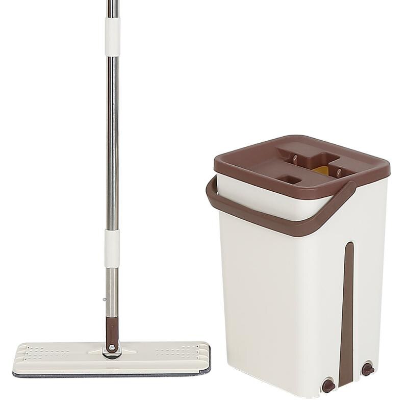 ASelected Flat Mop and Bucket Set, Handsfree Squeeze with 10 Reusable Microfiber Pads and Stainless Steel 123cm Long Handle, For Tiled, Marble