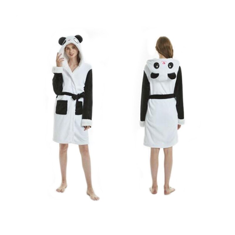 Voksne flannel badekåbe kvinde kappe pyjamas szlafrok brudepige morgenkåbe sjovt søde brud badekåbe: Panda / M