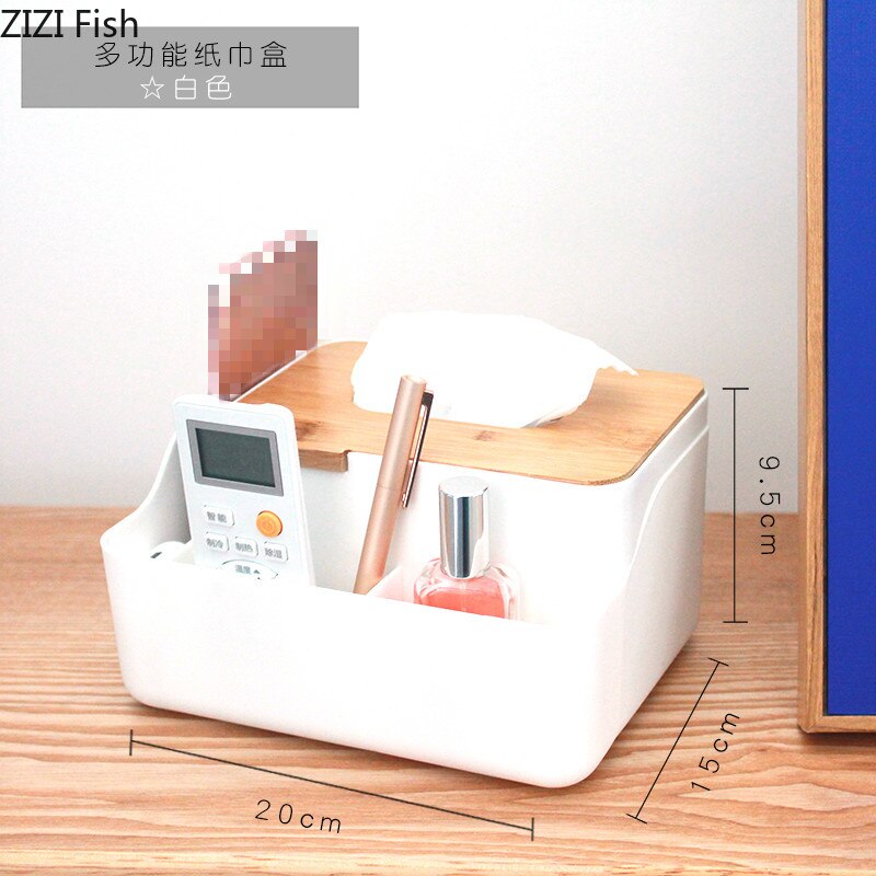 Bamboo Wood Tissue Box Rectangle Modern Style Home Multifunction Tissue Remote Control Container Organizer Kitchen Holdler