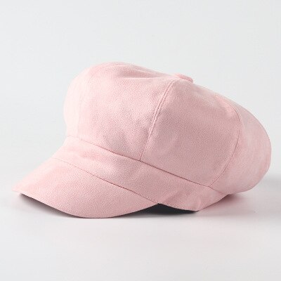 Suede Newsboy Cap Beret Female Male Flat Cap Autumn Winter Hats For Women Men Octagonal Cap Painter Hat Vintage England Artist: pink