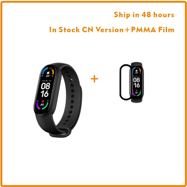 Xiaomi-pulsera inteligente Mi Band 6, reloj con Monitor de ritmo cardíaco, oxígeno en sangre, AMOLED, 1,56 Original, disponible: Add PMMA Film