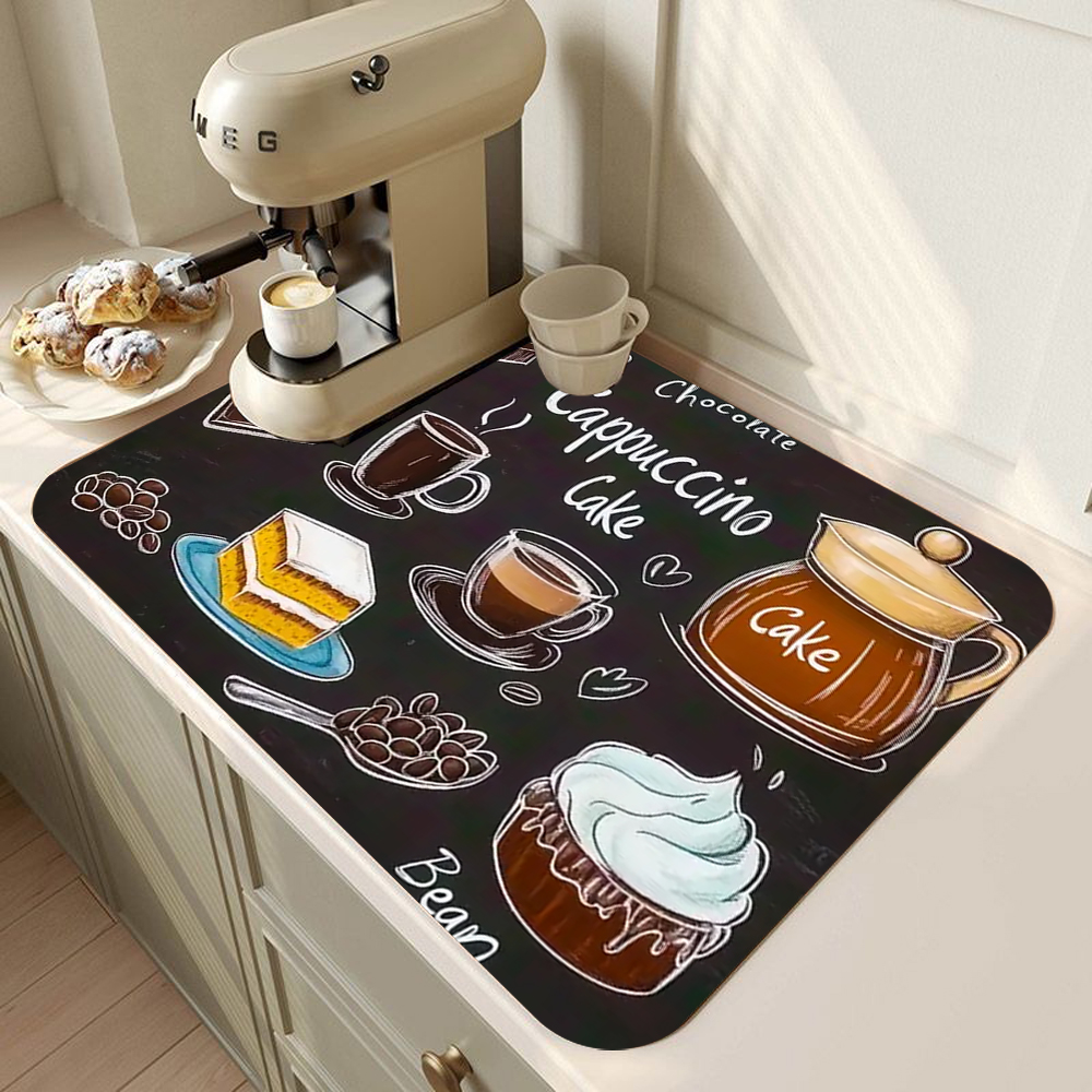 Klassisk tørkematte til kaffekopper, myk, sklisikker absorberende, flekkbestandig gummimatte til kjøkkenbenkeplater med kaffebar: L / Oransje