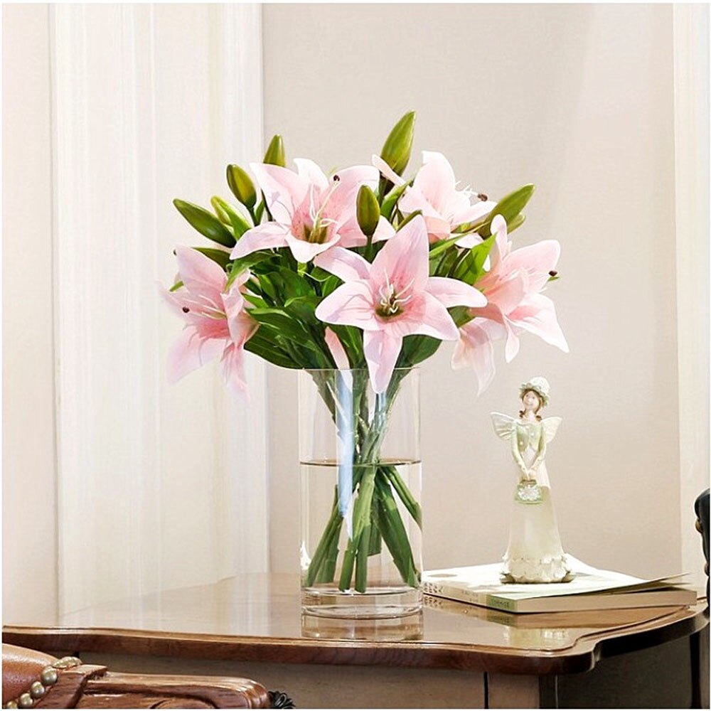 5 stykker hjem stue indretning hvid pink 30cm ægte berøring plast lilje bryllup begivenheder fest favor kunstige blomster