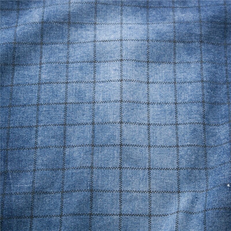 Forår sommer efterår denim jean skjorte bomuld vasket plaid ternet skjorte langærmede fritidsskjorter mandlige cowboy blåt tøj