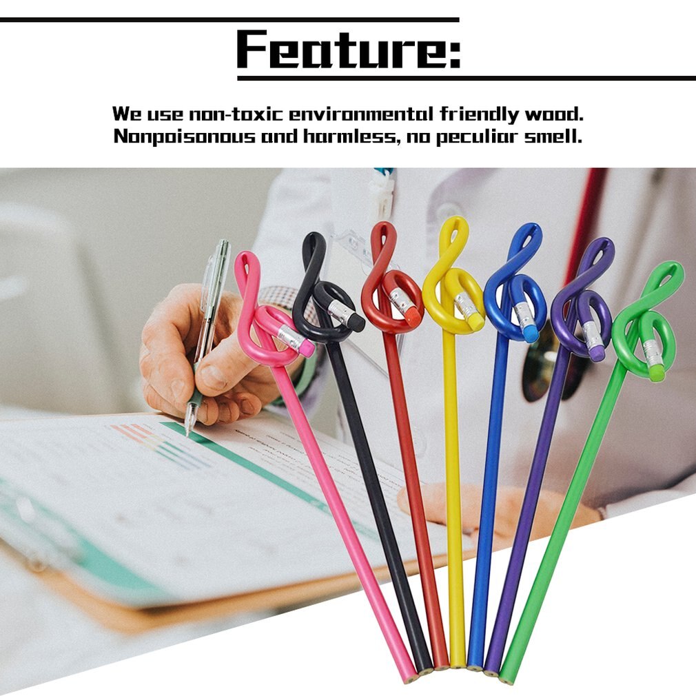7pcs Cartoon Musical Note Shape Pencil Set Writing Drawing Sketch Painting Non-toxic Pencils For School Students Stationery