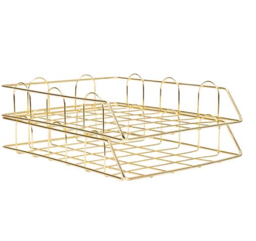 Gold Metal File Tray Desk Accessorie Magazine Holder Handmade Overlayabl File Office Organizer Layering Paper Storage Paper Tray: 2 tray Light Gold