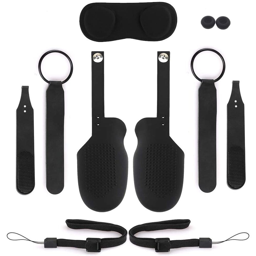 Accessoires de contrôleur pour Oculus Quest 2 VR, sangle d&#39;articulation 5 en 1 + couvercle de poignée + dragonne + couvercle anti-poussière d&#39;objectif VR + capuchon de bouton de pouce: Black