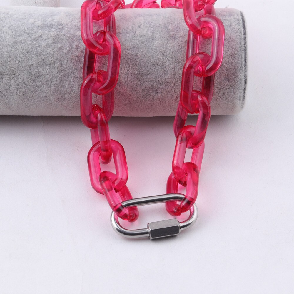 FishSheep-Collar transparente con hebilla para hombre y mujer, cadena, gargantilla, colgante acrílica de bloqueo, joyería Punk: rose