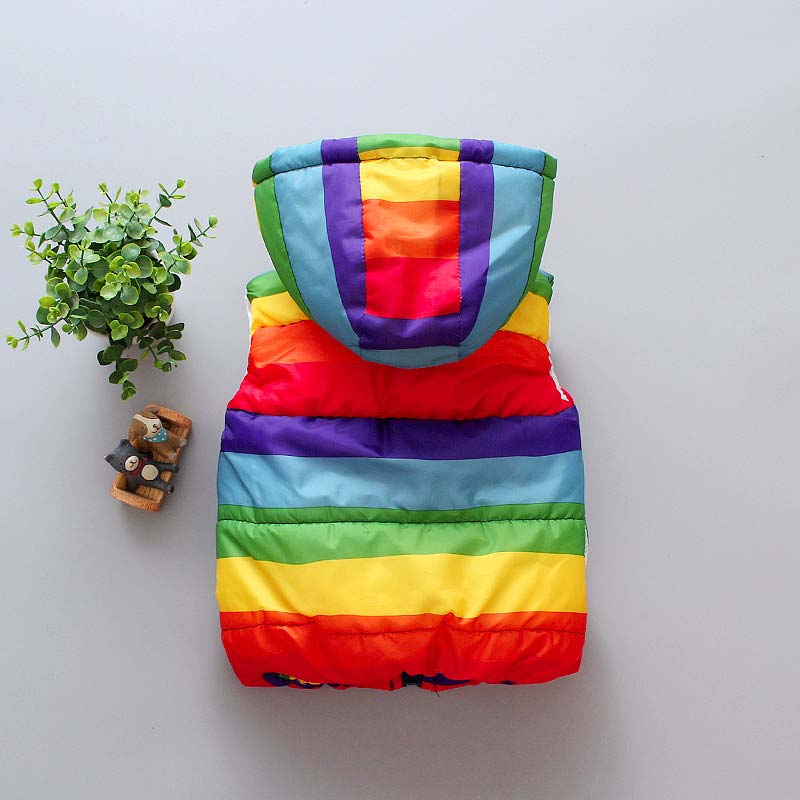 Autunno Ragazzo Giacca Gilet Abbigliamento per Bambini Arcobaleno A Righe di Modo Dei Bambini Vestiti Della Ragazza con Cappuccio Gilet casuale Ragazzi bambino Outwear