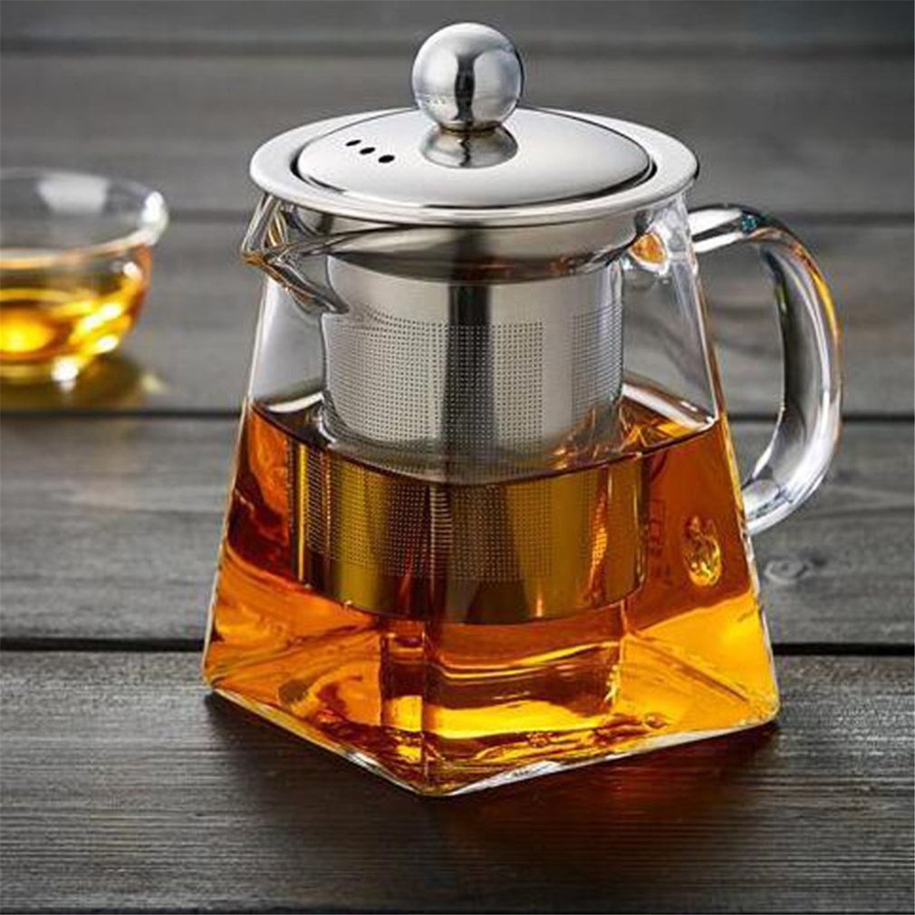 Hittebestendig Glas Theepot Met Roestvrijstalen Theefilter Verwarmde Container Thee Pot Goede Clear Ketel Vierkante Filter Manden