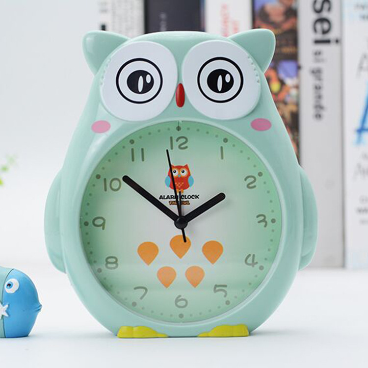 Cartoon Owl Alarm Clock Children Alarm Clock Desktop Alarm Ornament Children: Green