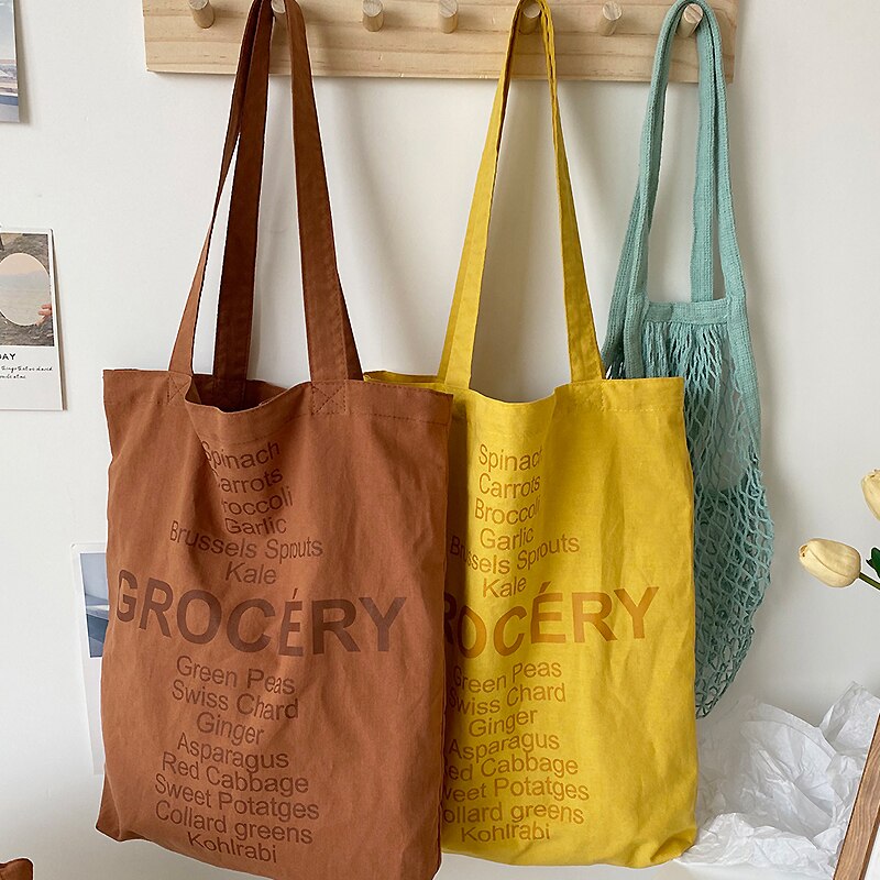 Ladies Canvas Shoulder Bag Female Pink Letter Printing Casual Tote Woman Simple Shopping Bag Student School Bag Girl Handbag