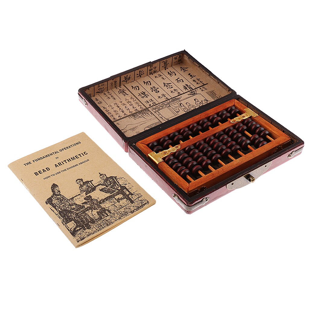 9 Rows Vintage Chinese Wooden Bead Arithmetic Abacus with Box Calculator Counting Collection