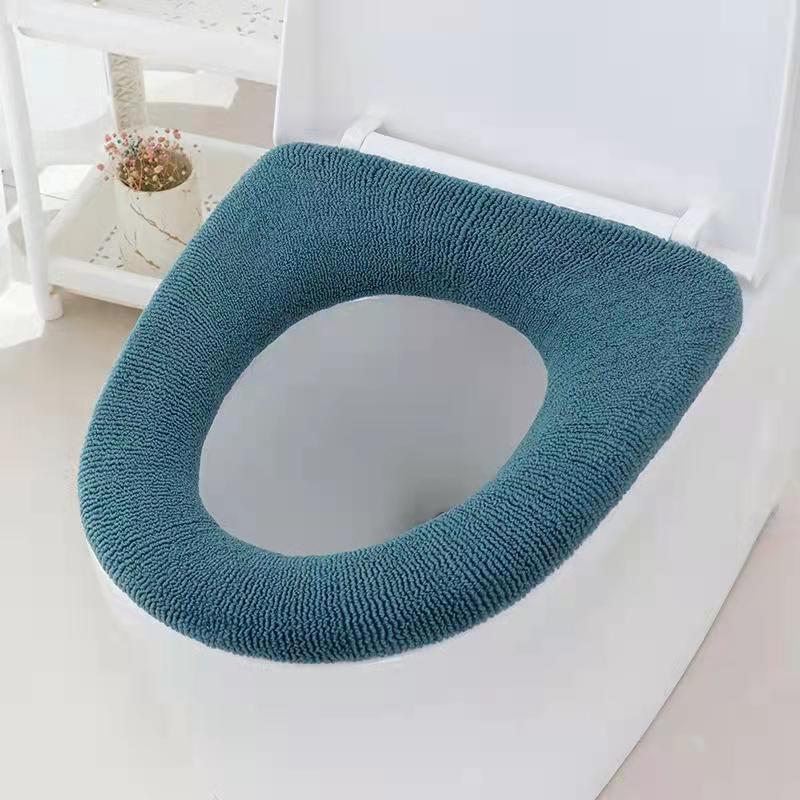 1Pcs Winter Warm Toilet Seat Cover Closestool Mat Wasbare Badkamer Accessoires Breien Pure Kleur Zachte O-Vorm Pad bidet Cover: green