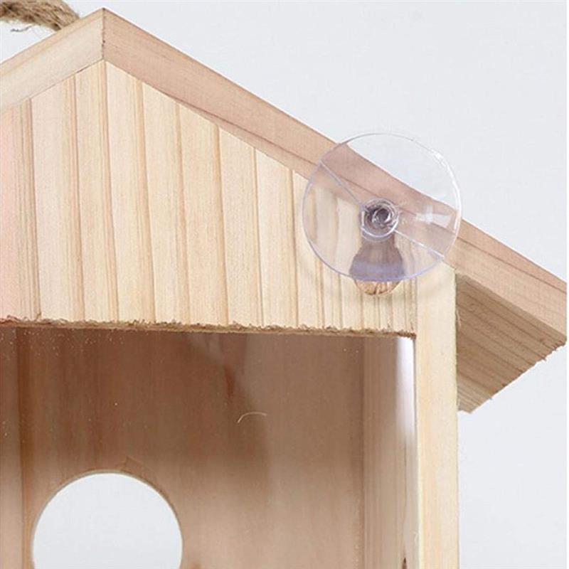 Birdhouse Bird Feeder Wooden Hanging Nest Box Natural Wood Bird Feeding House Outdoor Window Cage with Suction Cups