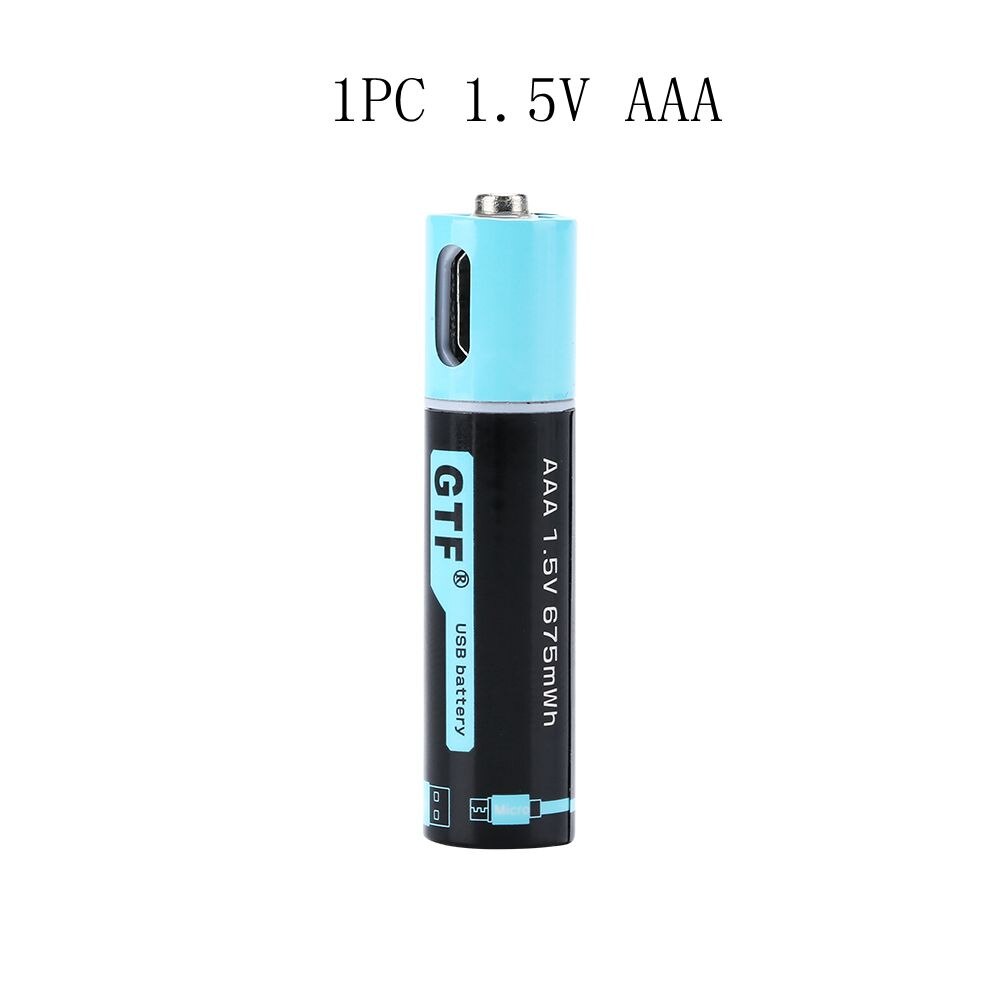 Bateria GTF o dużej pojemności 1.5V AAA 450mAh akumulator na USB 1.5V 675mwh dla zabawki zdalnie sterowane baterii typu AAA-C: Black
