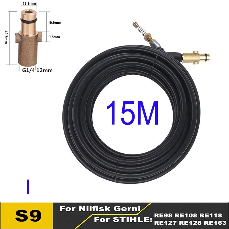 15 mètres d'égout tuyau de vidange tuyau drague nettoyant Kits d'outils pour Karcher Lavor Interskol Huter Nilfisk Stihl Elitech nettoyeur haute pression: green