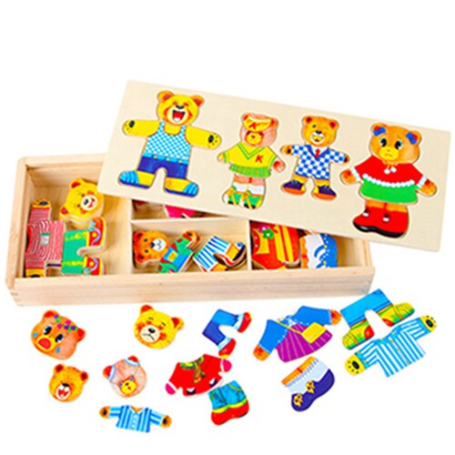Beer veranderende kleding game dressing board kinderen houten vroege jeugd educatief speelgoed houten puzzel