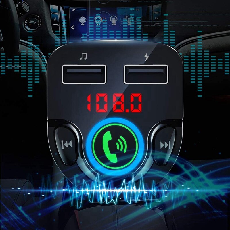 Bluetooth Car Kit Car FM Transmitter Bluetooth 5.0 Music Audio Player Wireless Handsfree with Dual USB Fast Charging