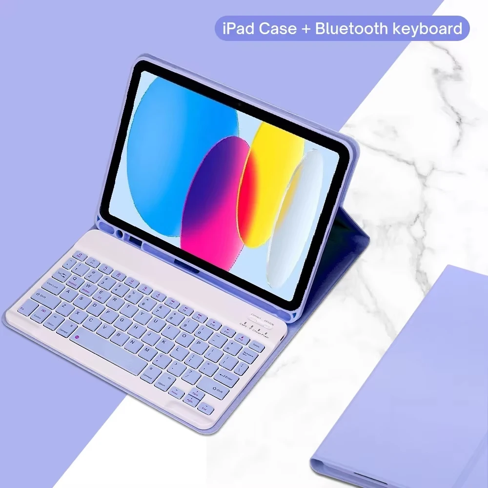 Spanish Keyboard Tablet Case for IPad 11th A16 10th Gen 10.9 Inch Air4/5/6 Detachable Folio Keyboard Cover Pencil Holder: eleven / Blue