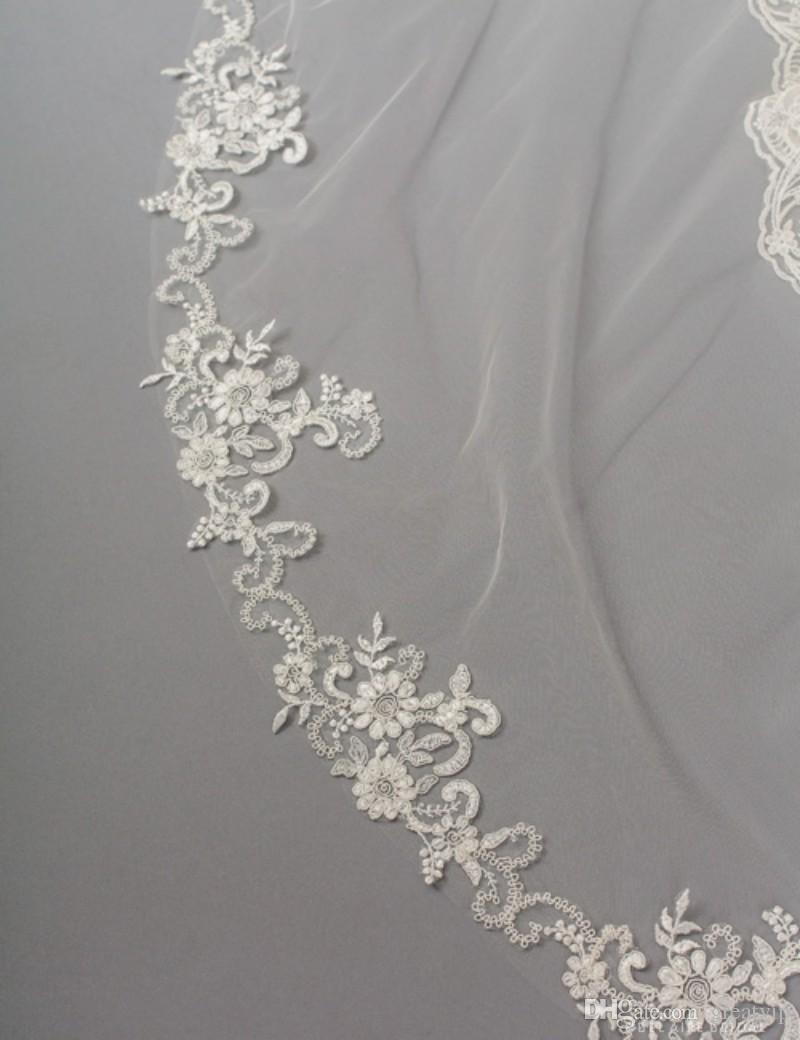 New Arrival Elegant One Layer 2M Tulle Wedding Veils Lace Applique Edge OV19