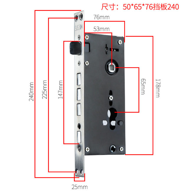 Anti theft door lock body engineering mechanical lock body 24 * 240 square head 30 * 240 cylindrical lock body: Gold