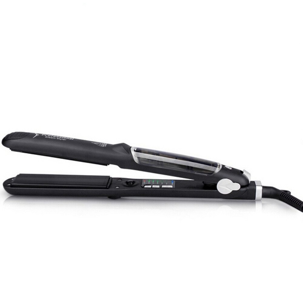 Ånga plattång keramiskt ånga hår plattjärn ånga hår plattång locktång ångbåt hårstyling verktyg: Svart us-kontakt