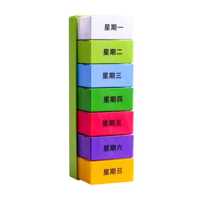 Caja para guardar medicamentos contenedor organizador de almacenamiento, pastillero de viaje con 4 ranuras portátil, 7 días, novedad: Green Chinese