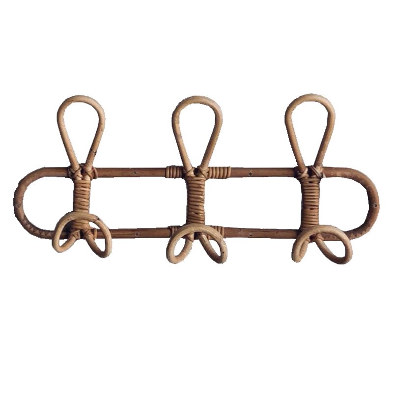 Ganchos de pared de mimbre Retro, organizador de Hoom, perchero para ropa, sombrero, gancho colgante para ropa de baño y sala de estar, colgador de decoración para habitación: Retro -three hooks