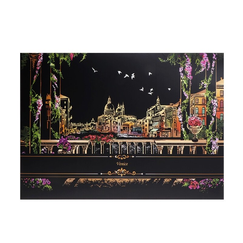 2 Sheets Scratch Pictures Paper 41x29cm Set Screen Postcard DIY